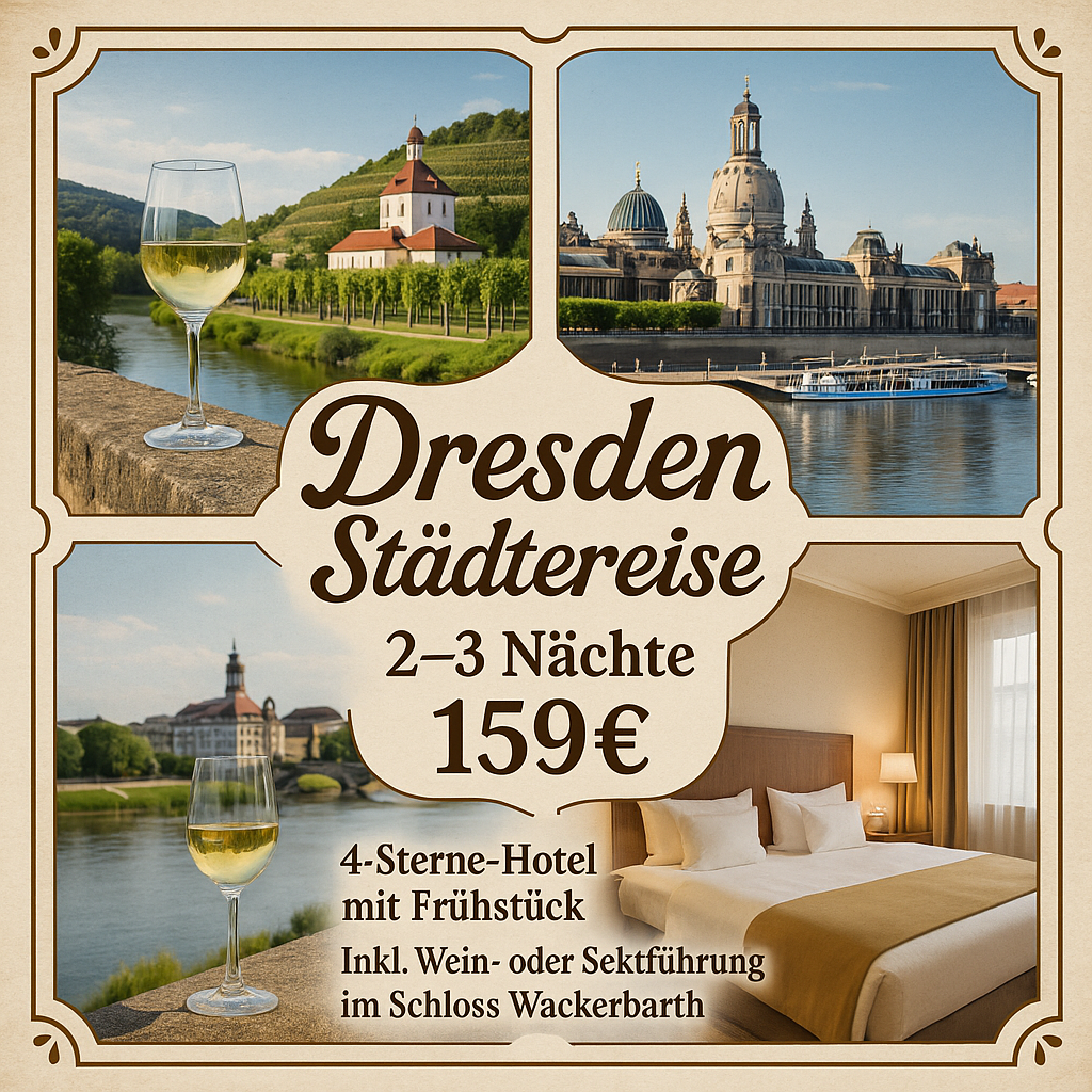 Eigene Anreise Dresden: Städtereise im Hotel Elbflorenz 2 bzw. 3 Nächte 4-Sterne-Hotel mit Frühstück Inkl. Wein- oder Sektführung im Schloss Wack