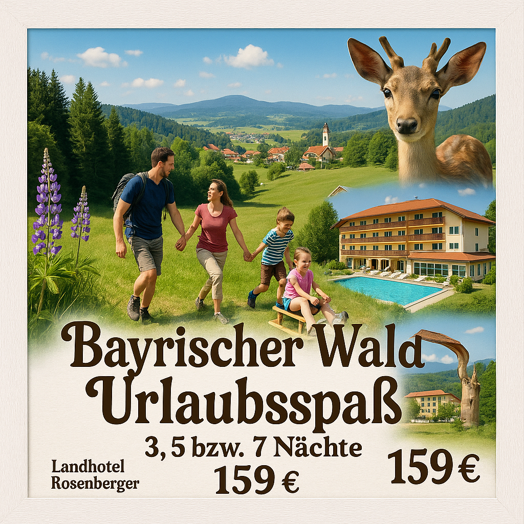 Eigene Anreise Bayerischer Wald - Wegscheid: Ganzjähriger Urlaub im Landhotel Rosenberger 3, 5 bzw. 7 Nächte Landhotel mit All Inclusive Bis zu 2 Ki