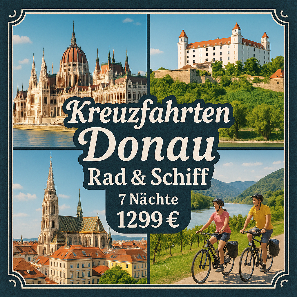 Kreuzfahrten Donau: Rad & Schiff Flusskreuzfahrt mit MS SE-MANON ab/an Passau mit Budapest 7 Nächte Premium-Schiff mit Vollpension  Inkl. 7-Gang-Leih