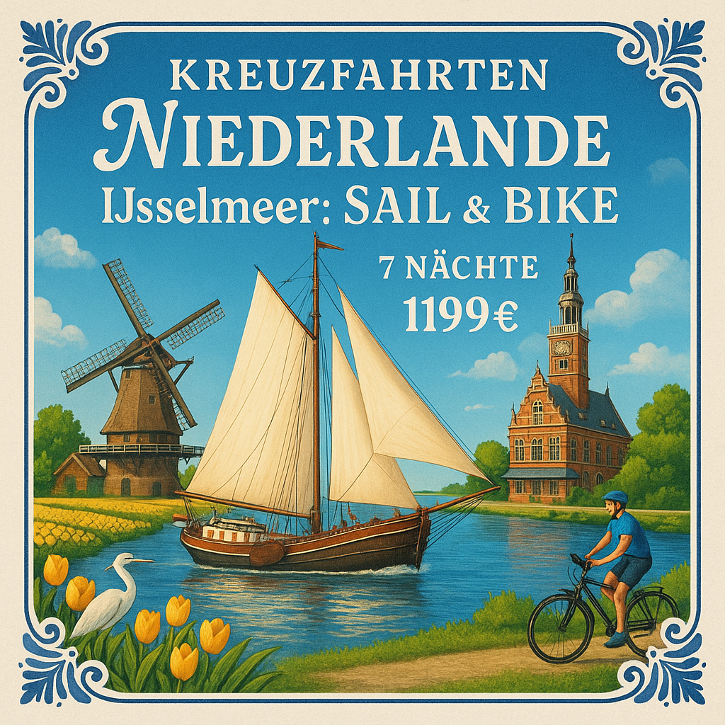 Kreuzfahrten Niederlande - IJsselmeer: Sail & Bike mit Wapen fan Fryslân ab/an Enkhuizen 7 Nächte Segelschiff mit Vollpension Inkl. Leihfahrrad i. W