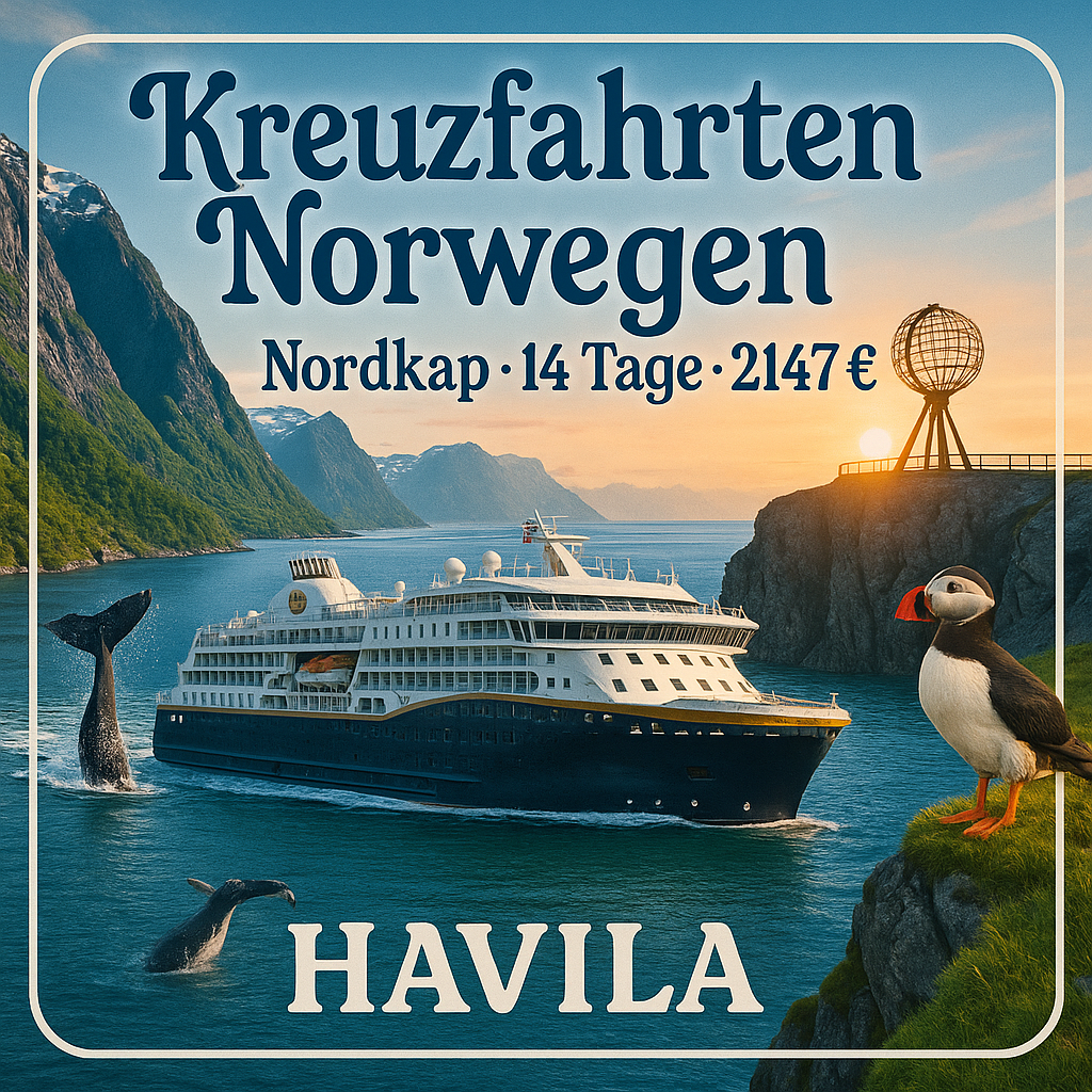 Kreuzfahrten Norwegen - Nordkap: Kreuzfahrt mit einem Postschiff der Havila Flotte ab/an Bergen 14-tägig inkl. Flüge Premium-Schiff mit Vollpension