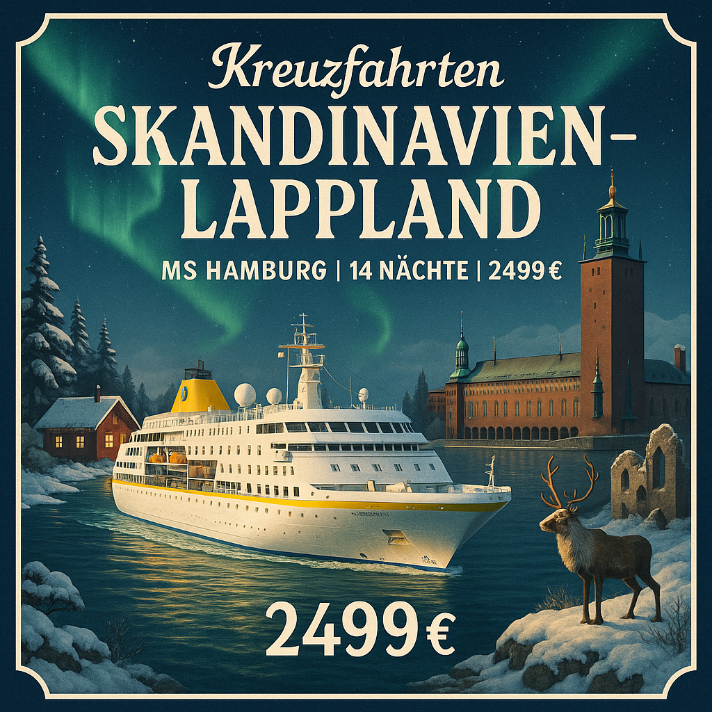 Kreuzfahrten Skandinavien - Lappland: Kreuzfahrt mit MS Hamburg ab/an Hamburg 14 Nächte Premium-Schiff mit Vollpension Über Nacht in Stockholm