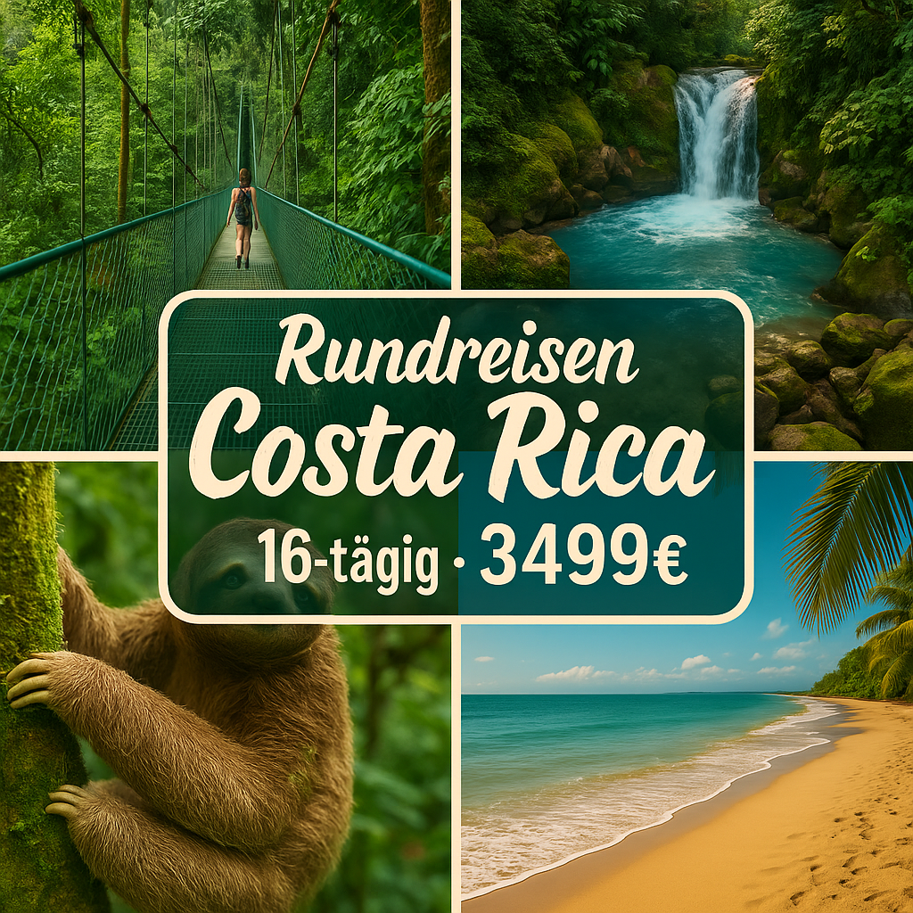 Rundreisen Costa Rica: Hängebrücken, heiße Quellen & goldene Strände 16-tägig inkl. Flüge Mittelklassehotels mit Verpflegung / 5-Sterne-Hotel mi