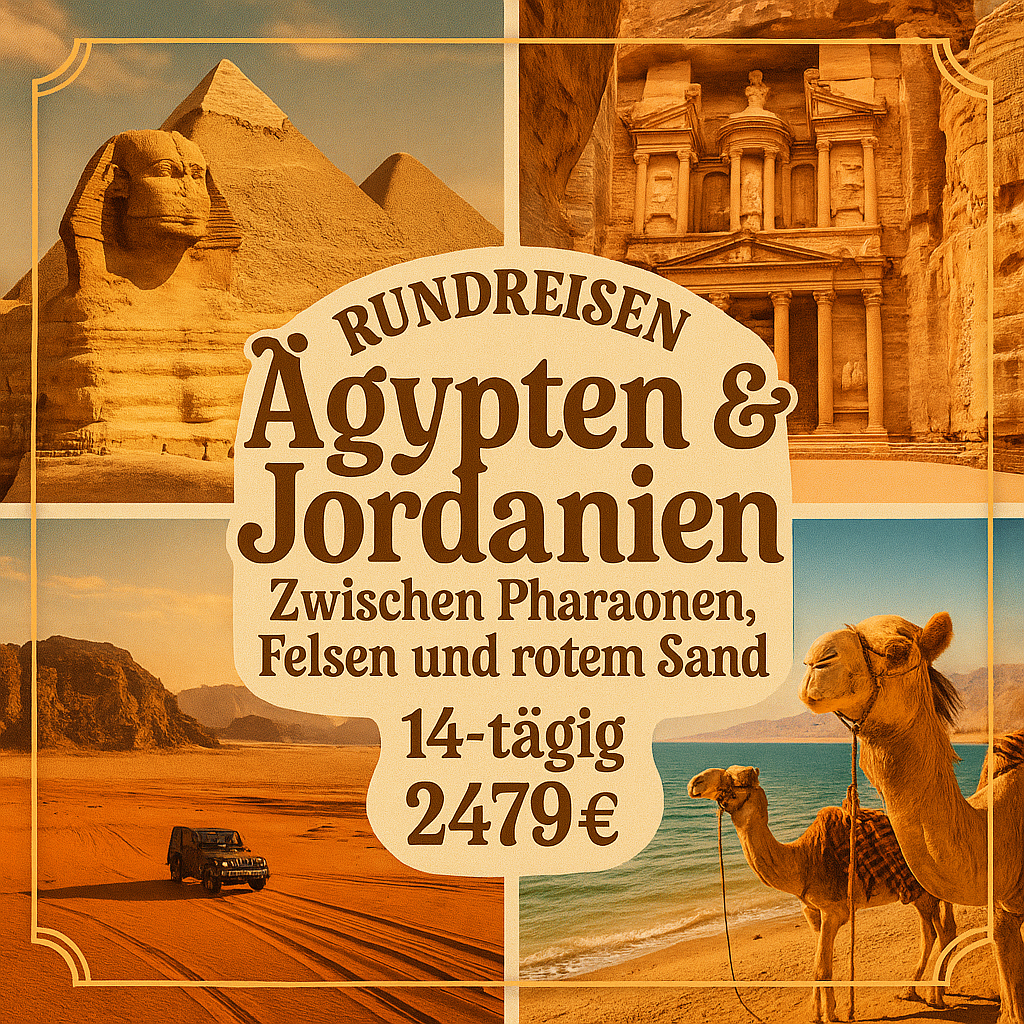 Rundreisen Ägypten & Jordanien: Zwischen Pharaonen, Felsen und rotem Sand 14-tägig inkl. Flüge Mittelklassehotels/Zeltcamp mit Halbpension Inkl. Au