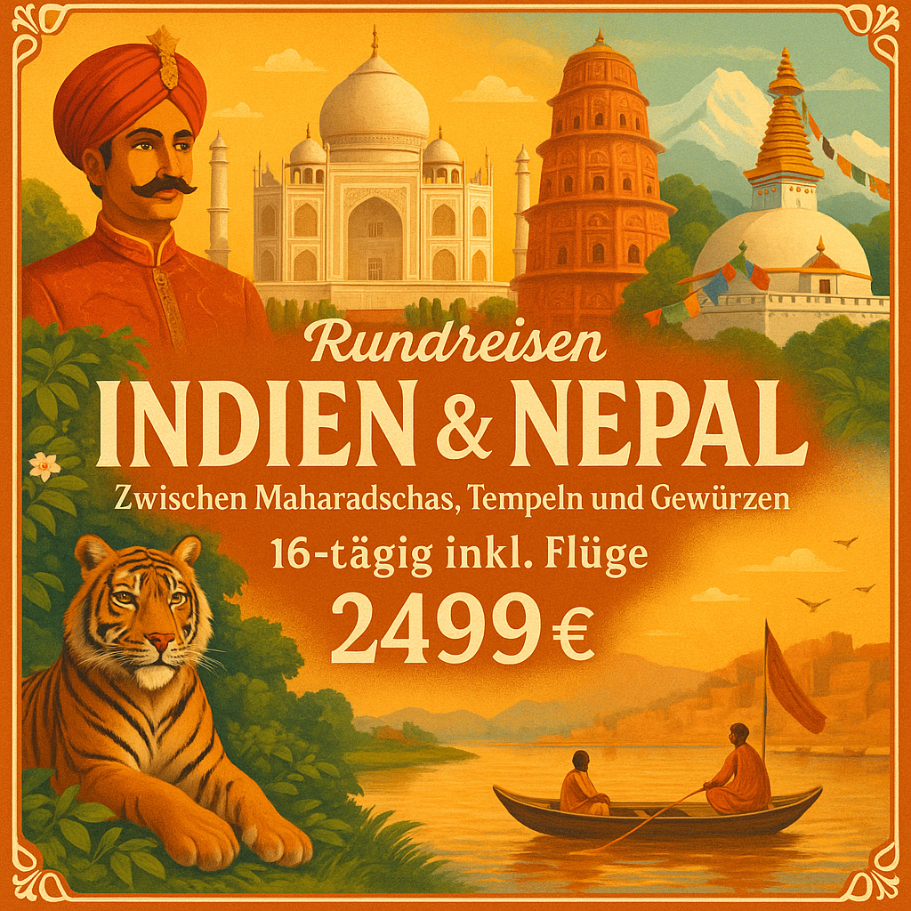 Rundreisen Indien & Nepal: Zwischen Maharadschas, Tempeln und Gewürzen 16-tägig inkl. Flüge Mittelklassehotels mit Verpflegung Inkl. Ausflüge & Ei
