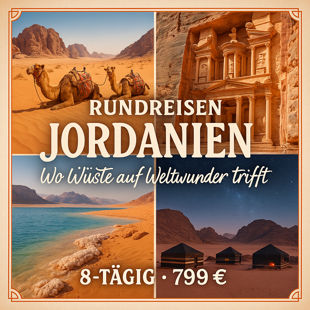 Rundreisen Jordanien: Wo Wüste auf Weltwunder trifft 8-tägig inkl. Flüge Mittelklassehotels mit Verpflegung Inkl. Ausflüge & Eintritte i. W. v. ca
