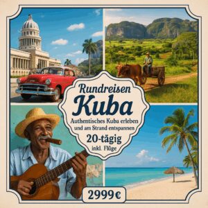 Rundreisen Kuba: Authentisches Kuba erleben und am Strand entspannen 20-tägig inkl. Flüge Mittelklassehotels/Casas Particulares mit Verpflegung / 4-