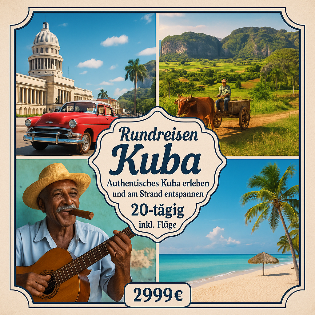 Rundreisen Kuba: Authentisches Kuba erleben und am Strand entspannen 20-tägig inkl. Flüge Mittelklassehotels/Casas Particulares mit Verpflegung / 4-