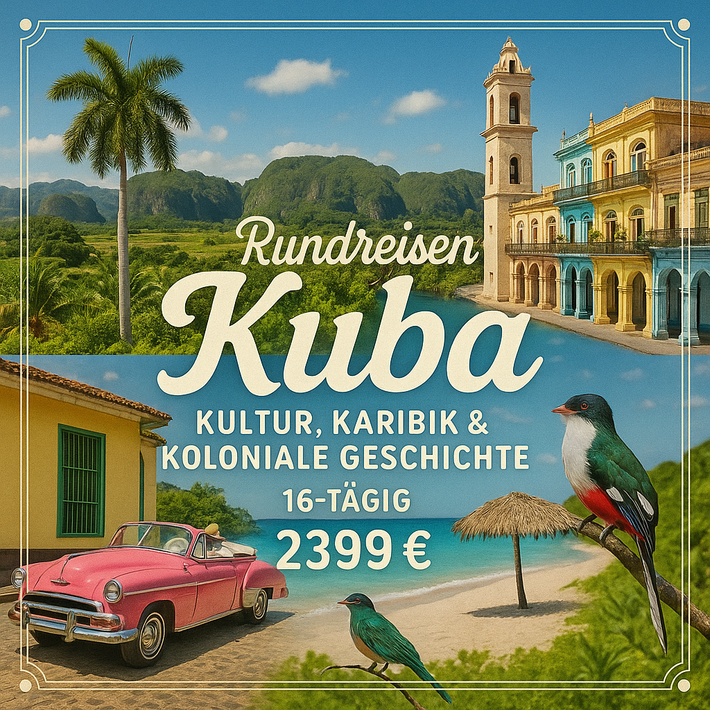 Rundreisen Kuba: Kultur, Karibik & koloniale Geschichte 16-tägig inkl. Flüge Mittelklassehotels mit Vollpension / 5-Sterne-Hotel mit All Inclusive I