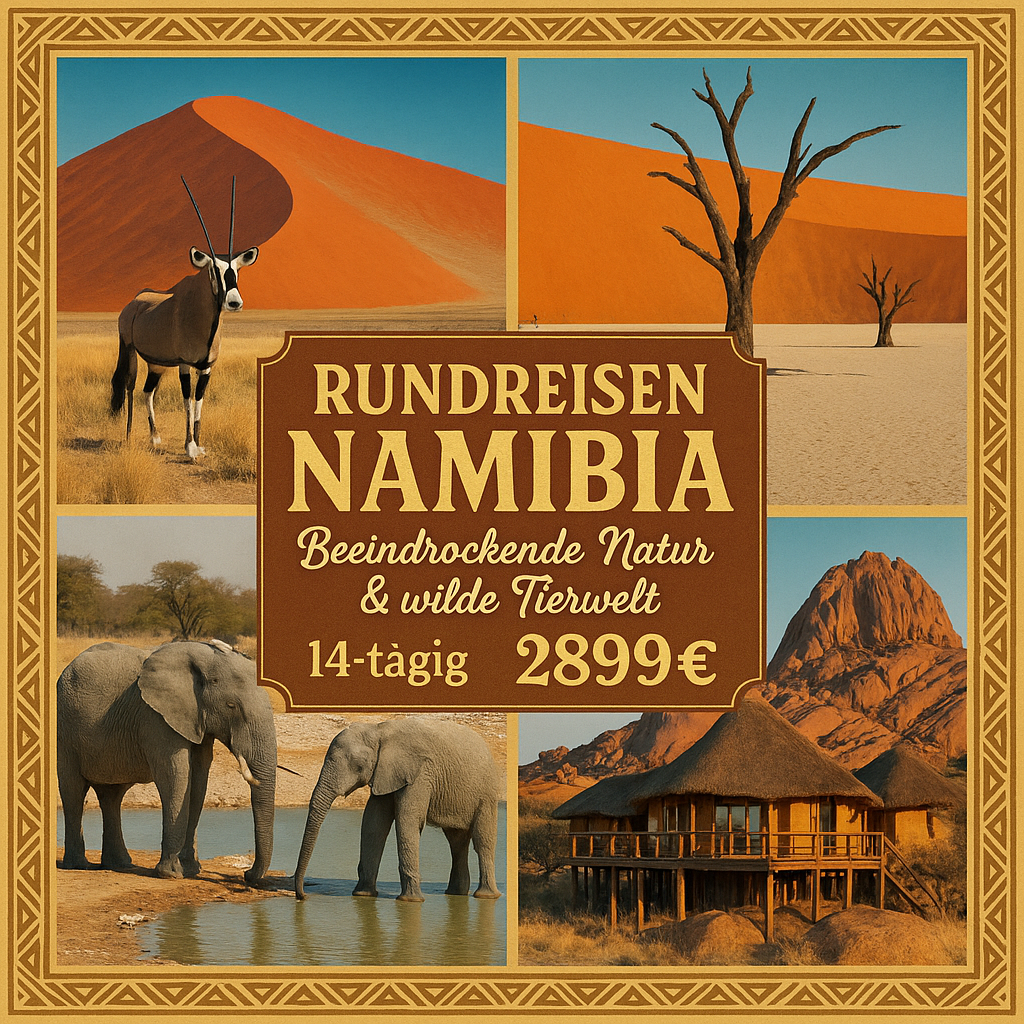 Rundreisen Namibia: Beeindruckende Natur & wilde Tierwelt 14-tägig inkl. Flüge Mittelklassehotels/Lodges mit Verpflegung Inkl. Ausflüge & Besichtig