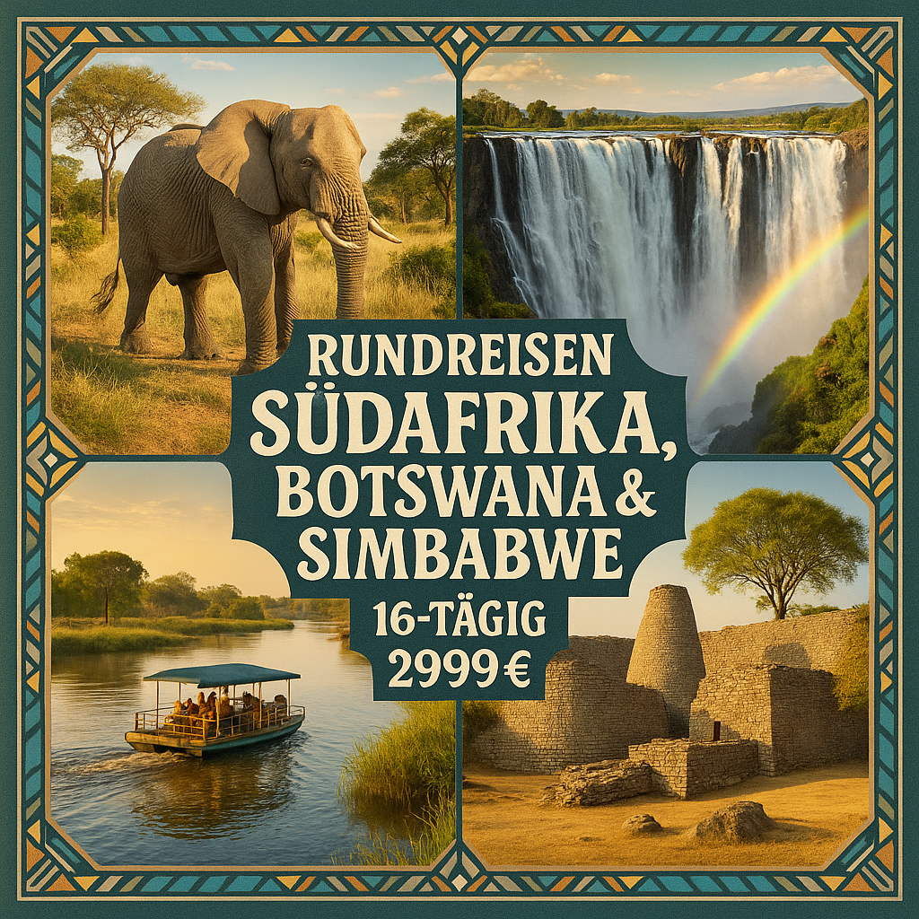 Rundreisen Südafrika, Botswana & Simbabwe: Safari, Wasserfälle & Kulturerbe entdecken 16-tägig inkl. Flüge Mittelklassehotels/Lodges mit Frühstü
