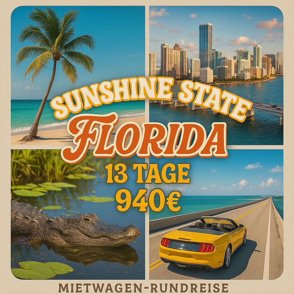 Rundreisen USA - Florida: Flexible Mietwagen-Rundreise ab/an Miami: Sunshine State Florida 12 Nächte Route, Dauer und weitere Reisebestandteile flexi