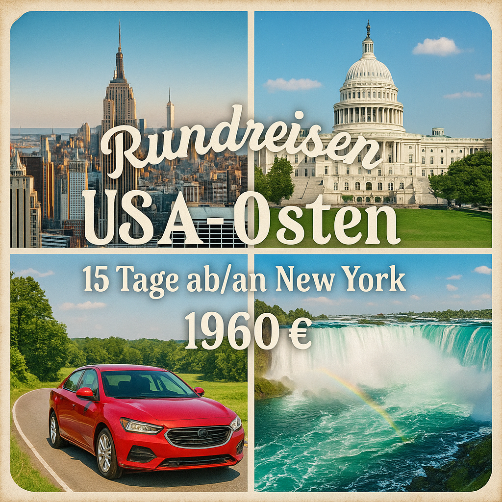 Rundreisen USA - Osten: Flexible Mietwagen-Rundreise ab/an New York: Städteflair und Niagarafälle 14 Nächte Route, Dauer und weitere Reisebestandte