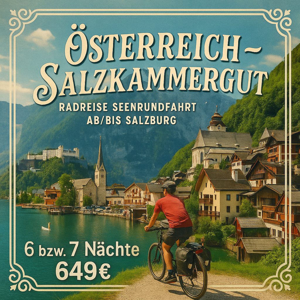 Eigene Anreise Österreich - Salzkammergut: Radreise Seenrundfahrt ab/bis Salzburg 6 bzw. 7 Nächte 3-Sterne-Hotels/Gasthöfe/Pensionen mit Frühstüc