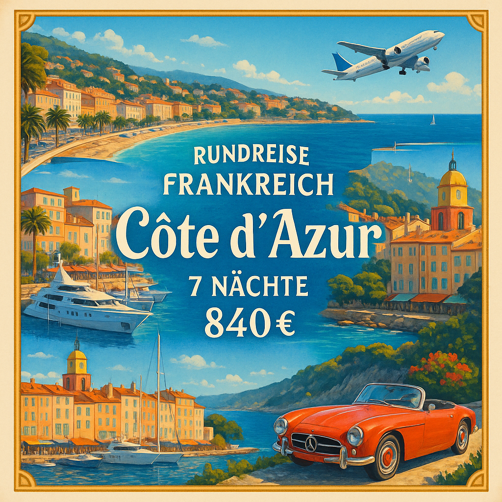 Rundreisen Frankreich - Côte d'Azur: Flexible Mietwagen-Rundreise ab/an Nizza: Küstentour entlang der Côte d'Azur 6 Nächte Route, Dauer und weiter