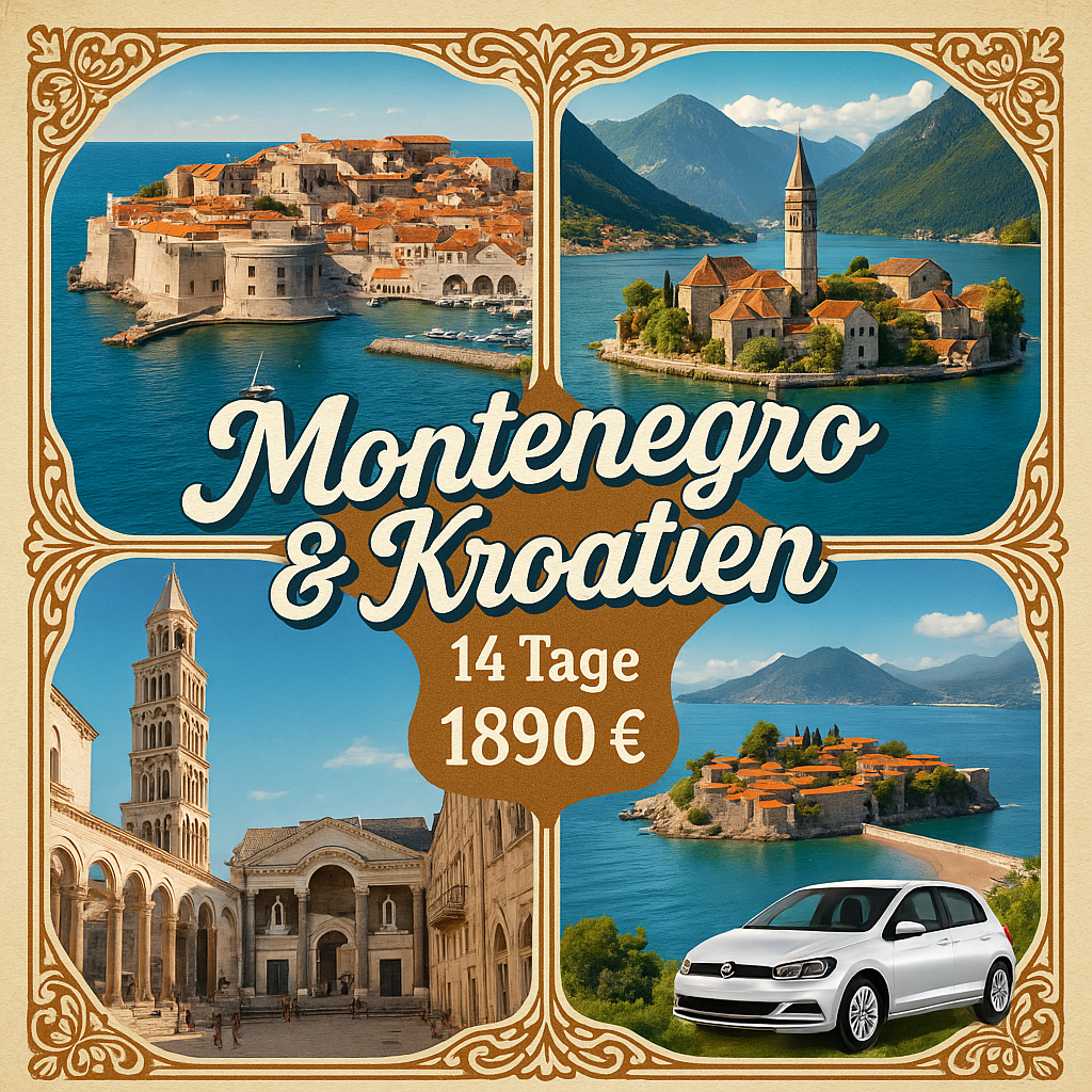 Rundreisen Montenegro & Kroatien: Flexible Mietwagen-Rundreise ab/an Dubrovnik: Montenegro & Kroatien 13 Nächte Route, Dauer und weitere Reisebestand