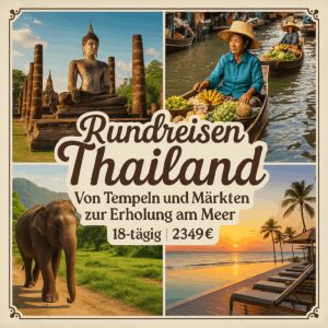 Rundreisen Thailand: Von Tempeln und Märkten zur Erholung am Meer 18-tägig inkl. Flüge 3-/4-Sterne-Hotels mit Verpflegung / 5-Sterne-Hotel mit Frü