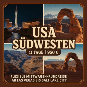 Rundreisen USA Südwesten: Flexible Mietwagen-Rundreise ab Las Vegas bis Salt Lake City: Nationalparks im Südwesten 10 Nächte Route, Dauer und weite