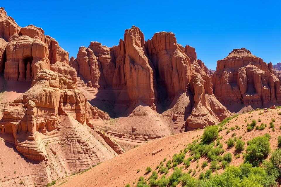 die rosafarbenen Sandsteinfelsen Jordaniens