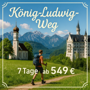Eigene Anreise Allgäu: Wanderreise vom Ammersee bis Füssen 6 bzw. 7 Nächte  3-Sterne-Hotels/Gasthöfe mit Frühstück Inkl. Gepäcktransfer von Unt
