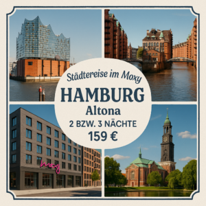 Eigene Anreise Hamburg: Städtereise im Moxy Hamburg Altona 2 bzw. 3 Nächte Stadthotel mit Frühstück Inkl. Begrüßungsgetränk