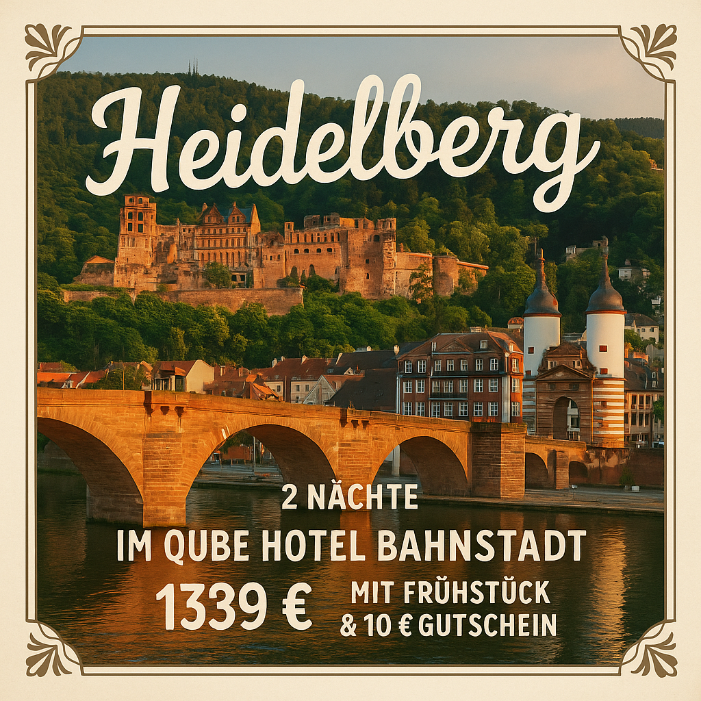 Eigene Anreise Heidelberg: Städtereise im Qube Hotel Bahnstadt 2 Nächte 4-Sterne-Hotel mit Frühstück Inkl. 10 € Verzehrgutschein im Hotelrestaur