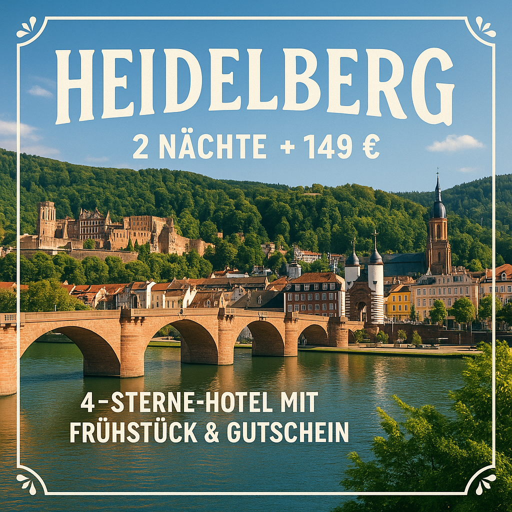 Eigene Anreise Heidelberg: Städtereise im Qube Hotel Bergheim 2 Nächte 4-Sterne-Hotel mit Frühstück Inkl. 10 € Verzehrgutschein im Hotelrestaura