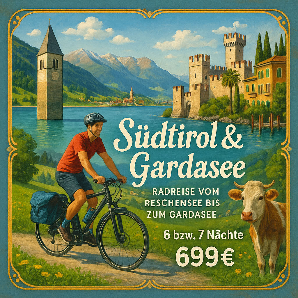 Eigene Anreise Italien - Südtirol & Gardasee: Radreise vom Reschensee bis zum Gardasee 6 bzw. 7 Nächte 3-Sterne-Hotels mit Frühstück Inkl. Gepäck
