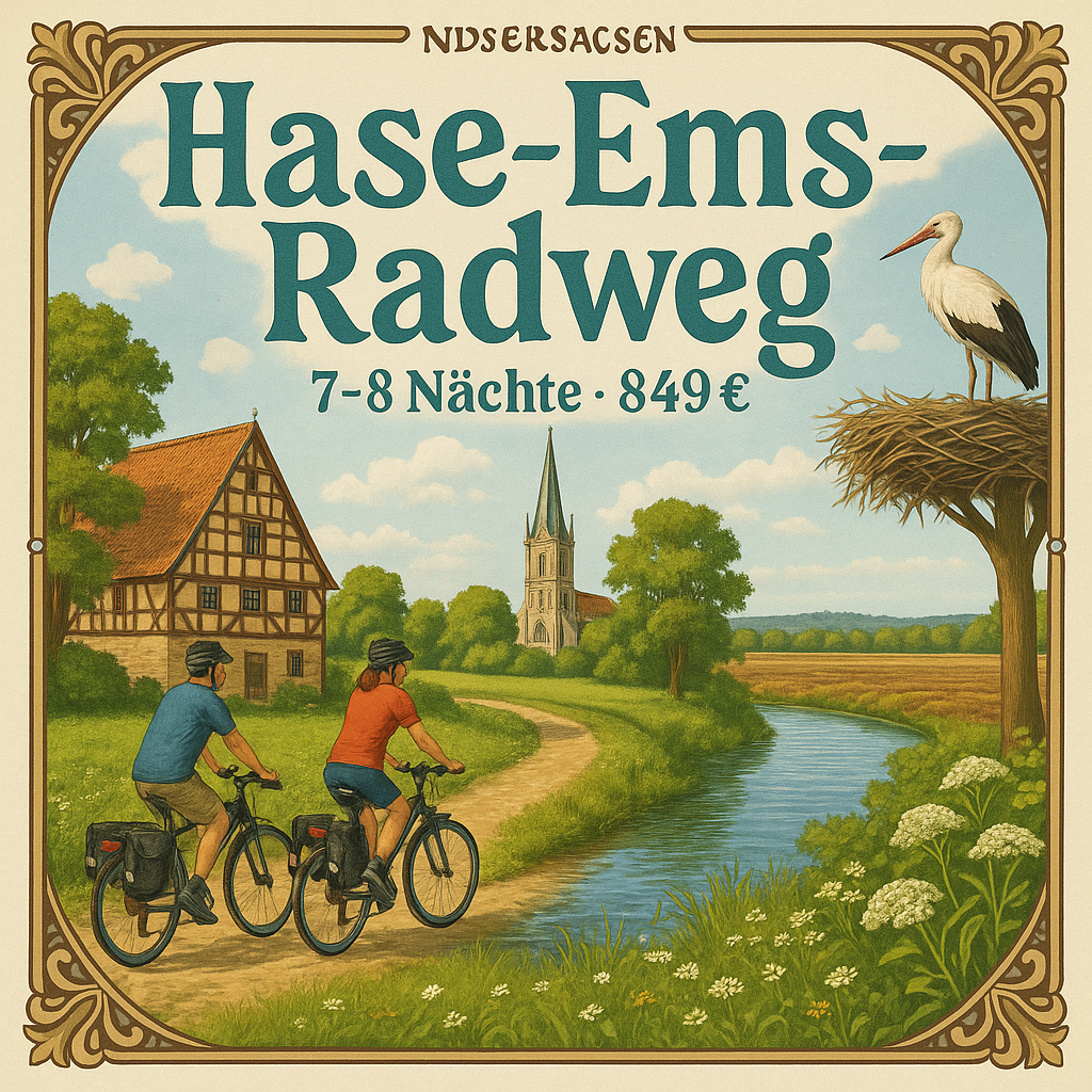 Eigene Anreise Niedersachsen - Hase-Ems-Radweg: Radreise ab/bis Rheine 7 bzw. 8 Nächte 3-/4-Sterne-Hotels, Pensionen bzw. Gasthöfe mit Frühstück