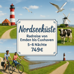 Eigene Anreise Nordseeküste: Radreise von Emden bis Cuxhaven 5 bzw. 6 Nächte 3- bzw. 4-Sterne-Hotels/Gasthöfe/Landhäuser mit Frühstück Inkl. Gep