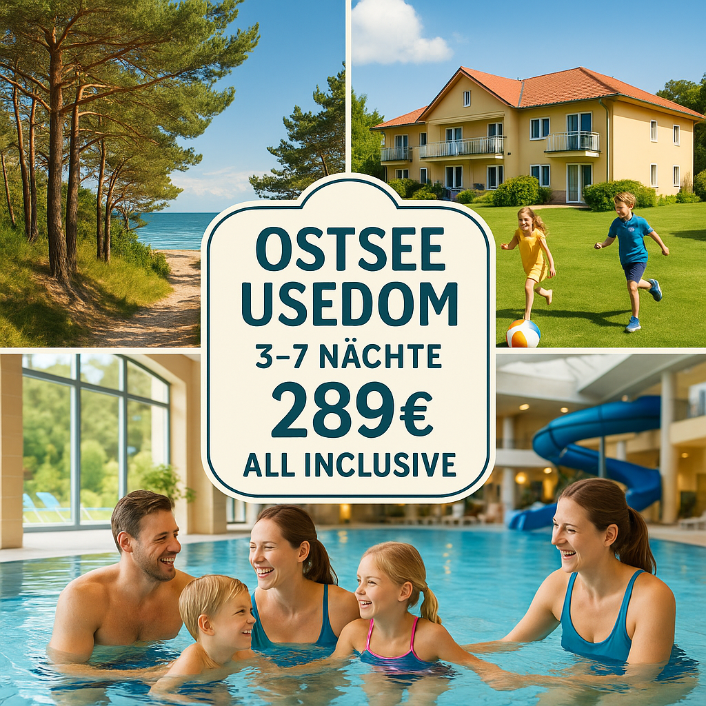 Eigene Anreise Ostsee - Usedom: Urlaub im Familienresort in Trassenheide 3, 4 bzw. 7 Nächte Familienresort mit All Inclusive Inkl. Nutzung von Schwim