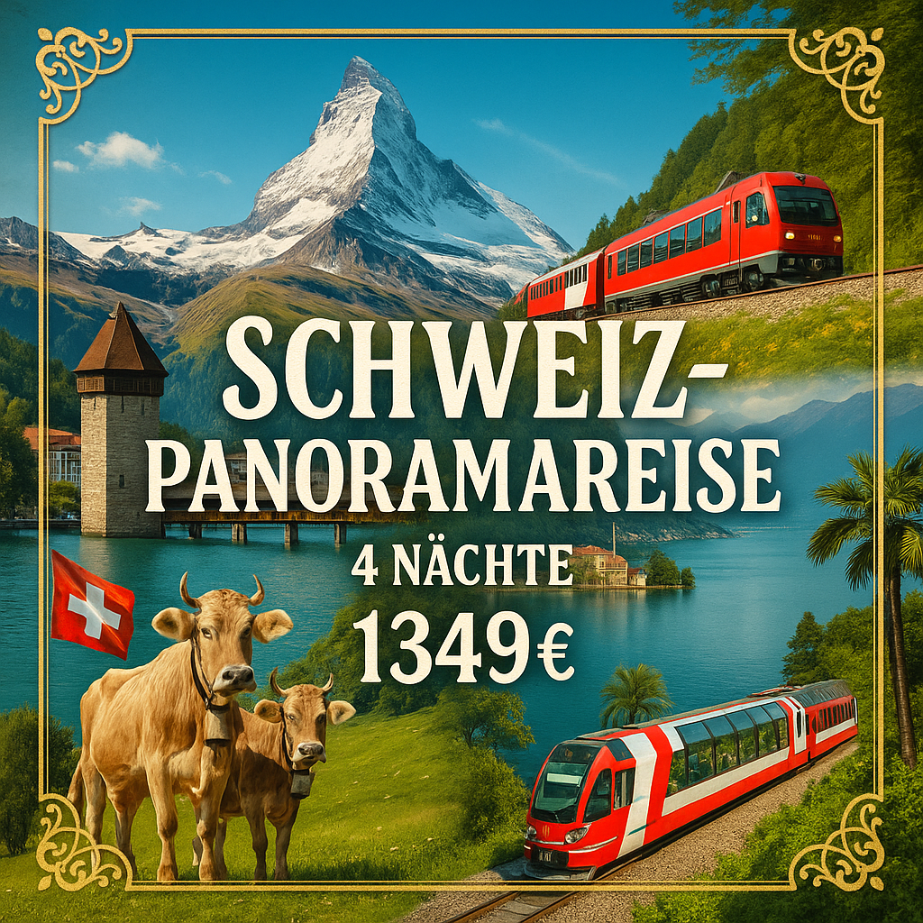 Eigene Anreise Schweiz - Luzern bis Zermatt: 4 Nächte Zugreise mit Panorama 4 Nächte 3-Sterne-Hotels mit Frühstück Inkl. Fahrten mit dem Glacier E