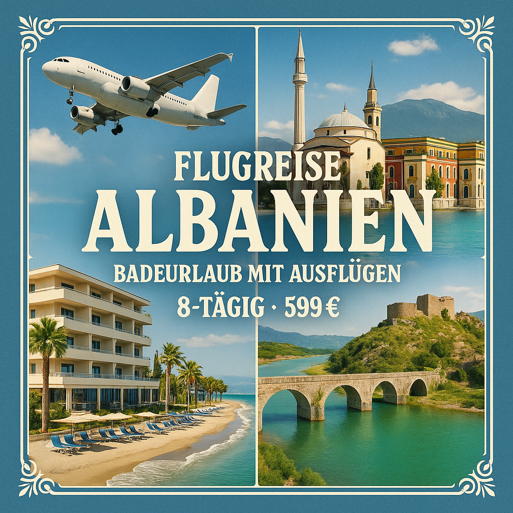 Flugreisen Albanien: Badeurlaub mit Ausflügen nach Tirana & Shkodra 8-tägig inkl. Flüge 4-Sterne-Hotel mit Halbpension Direkt am hoteleigenen Sands