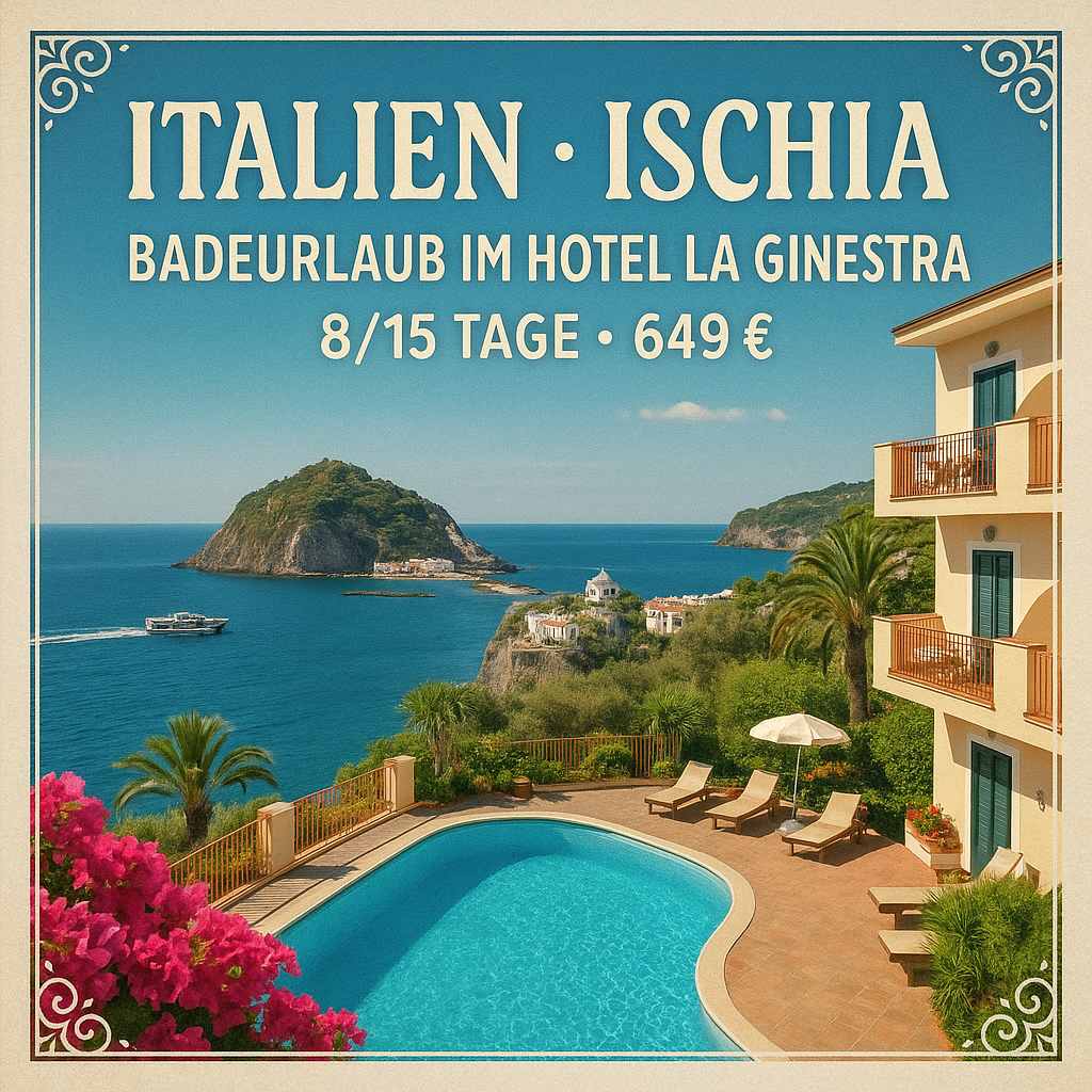 Flugreisen Italien - Ischia: Badeurlaub mit Panorama im Hotel La Ginestra in Forio 8- bzw. 15-tägig inkl. Flüge 3-Sterne-Hotel mit Halbpension Inkl.