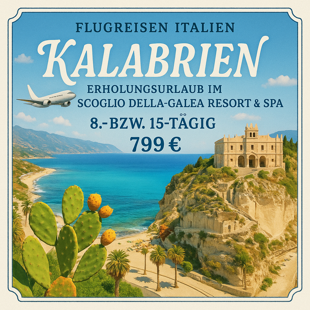 Flugreisen Italien - Kalabrien: Erholungsurlaub im Scoglio Della Galea Resort & SPA 8- bzw. 15-tägig inkl. Flüge 4-Sterne-Resort mit All Inclusive K
