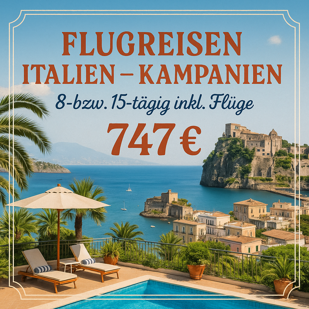 Flugreisen Italien - Kampanien: Erholungsurlaub mit Aufenthalt im Hotel Bellevue 8- bzw. 15-tägig inkl. Flüge 4-Sterne-Hotel mit Halbpension Inkl. H