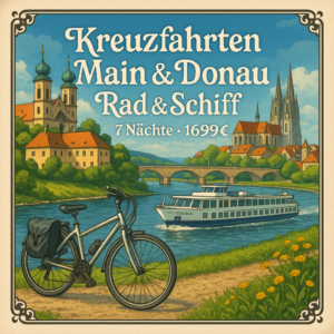 Kreuzfahrten Main & Donau: Rad & Schiff Flusskreuzfahrt mit MS Casavona ab Bamberg an Regensburg 7 Nächte Mittelklasseschiff mit Vollpension  Inkl. 7