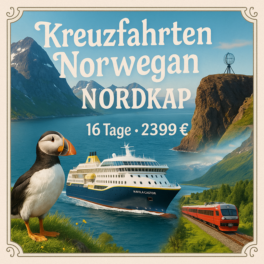 Kreuzfahrten Norwegen - Nordkap: Kreuzfahrt mit der Havila Castor oder Pollux ab/an Bergen inkl. Bergenbahn-Fahrt 16-tägig inkl. Flüge Premium-Schif