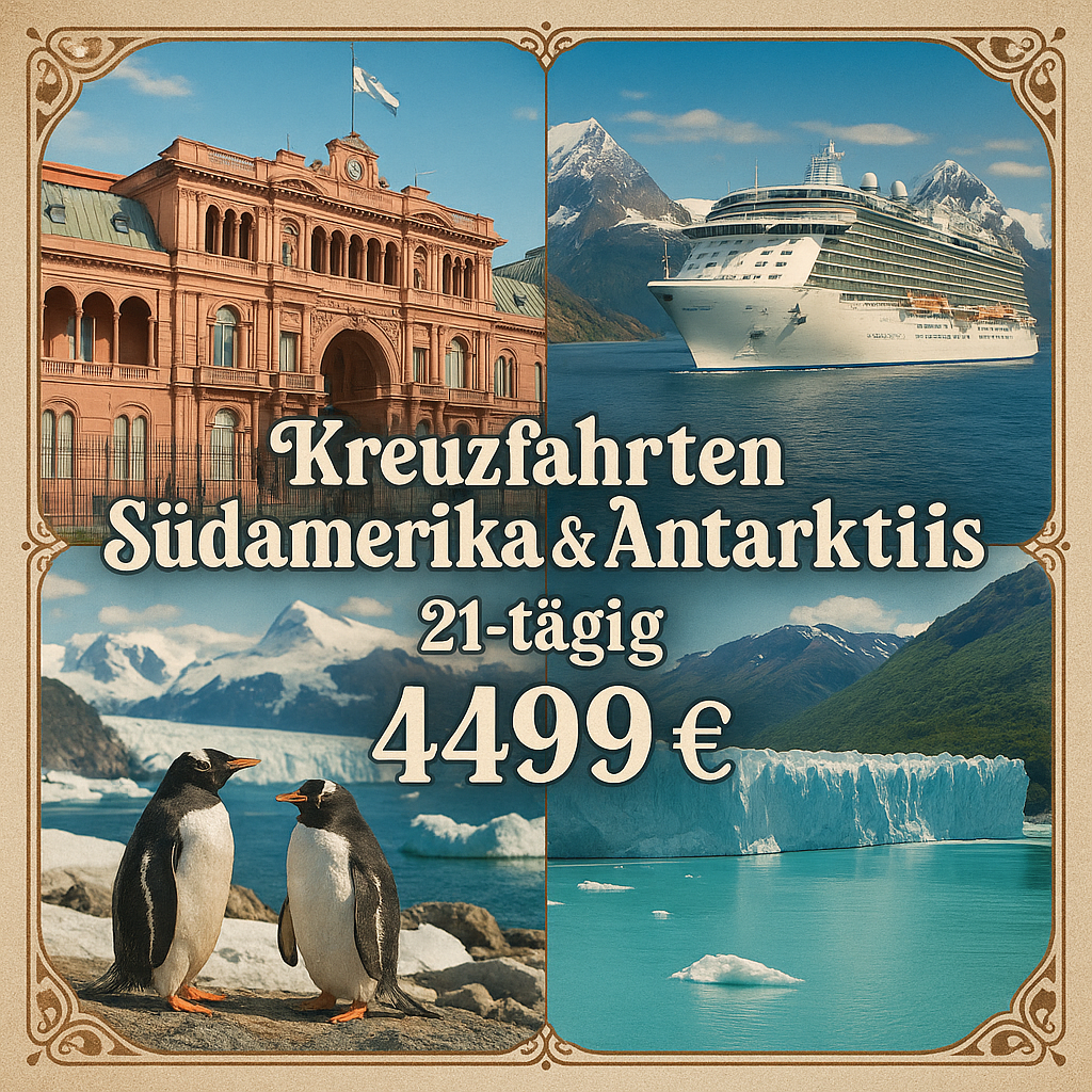 Kreuzfahrten Südamerika & Antarktis: Kreuzfahrt mit der Majestic Princess ab/an Buenos Aires 21-tägig inkl. Flüge 3-Sterne-Hotel mit Frühstück /