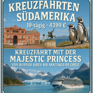 Kreuzfahrten Südamerika: Kreuzfahrt mit der Majestic Princess von Buenos Aires bis Santiago de Chile 19-tägig inkl. Flüge 3-Sterne-Hotel mit Frühs