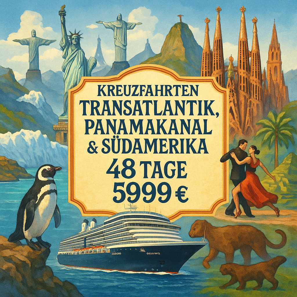 Kreuzfahrten Transatlantik, Panamakanal & Südamerika: Kreuzfahrt mit Oosterdam von Buenos Aires bis Barcelona 48-tägig inkl. Flüge Premium-Plus-Sch
