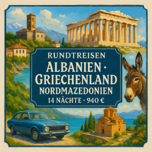 Rundreisen Albanien, Griechenland und Nordmazedonien: Flexible Mietwagen-Rundreise ab/an Tirana: Drei Länder, ein Balkan-Abenteuer 14 Nächte Route,