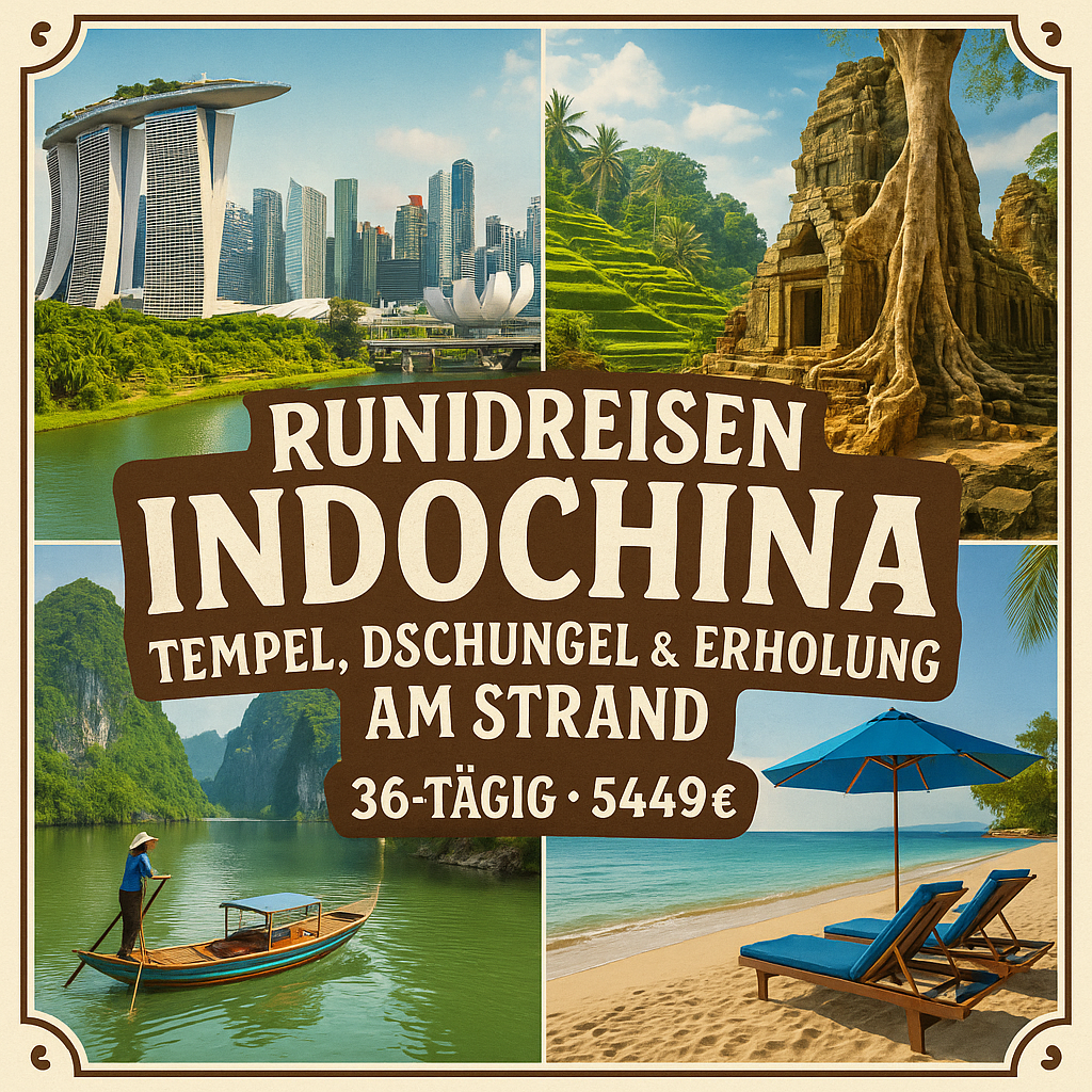 Rundreisen Indochina: Tempel, Dschungel & Erholung am Strand 36-tägig inkl. Flüge Mittelklassehotels/4-Sterne-Hotel mit Verpflegung Inkl. Ausflüge Rundreisen Indochina: Tempel, Dschungel & Erholung am Strand 36-tägig inkl. Flüge Mittelklassehotels/4-Sterne-Hotel mit Verpflegung Inkl. Ausflüge