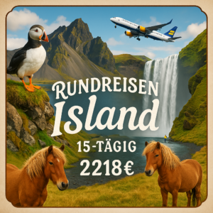Rundreisen Island: Losfahren und Islands Naturwunder hautnah entdecken 15-tägig inkl. Flüge Mittelklassehotels mit Frühstück Route inkl. Mietwagen