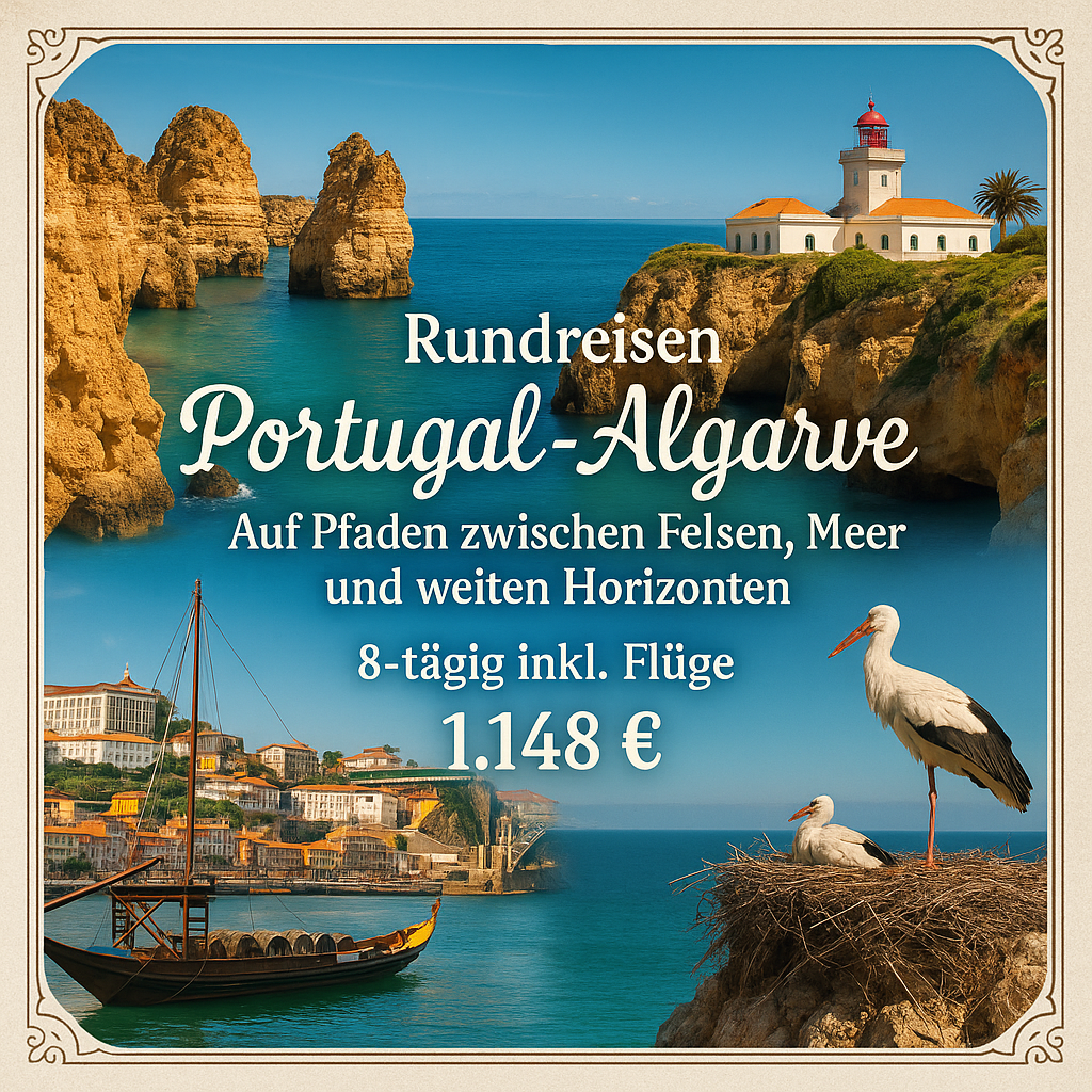 Rundreisen Portugal - Algarve: Auf Pfaden zwischen Felsen, Meer und weiten Horizonten 8-tägig inkl. Flüge 3-/4-Sterne-Hotels mit Frühstück Inkl. 5