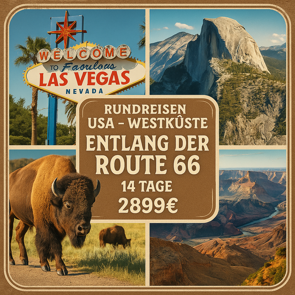 Rundreisen USA - Westküste: Entlang der Route 66: Von Las Vegas bis zum Grand Canyon 14-tägig inkl. Flüge Mittelklassehotels mit Frühstück Inkl. Rundreisen USA - Westküste: Entlang der Route 66: Von Las Vegas bis zum Grand Canyon 14-tägig inkl. Flüge Mittelklassehotels mit Frühstück Inkl.