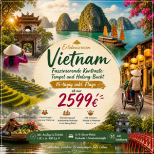 Erlebnisreisen Vietnam: Faszinierende Kontraste: Tempel und Halong-Bucht 15-tägig inkl. Flüge 3-/4-Sterne-Hotels/Dschunke/Privatunterkünfte mit Ver