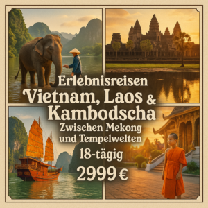 Erlebnisreisen Vietnam, Laos & Kambodscha: Zwischen Mekong und Tempelwelten 18-tägig inkl. Flüge Mittelklassehotels/Dschunke mit Verpflegung Inkl. A