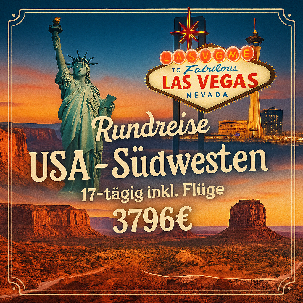 Rundreisen USA - Südwesten: Wo Canyons glühen und Städte niemals schlafen 17-tägig inkl. Flüge Mittelklassehotels inkl. Frühstück