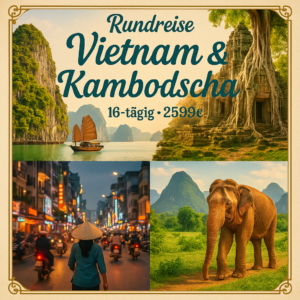 Rundreisen Vietnam & Kambodscha: Mystische Tempel, lebendige Metropolen 16-tägig inkl. Flüge Mittelklassehotels/Dschunke mit Verpflegung Inkl. Ausfl
